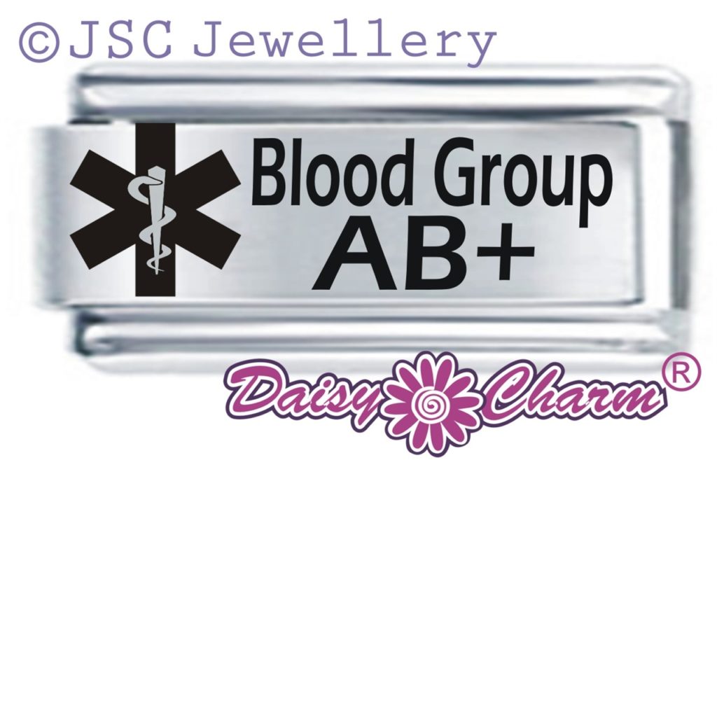 AB+ Blood Group Medical Alert Italian Charm JSC Jewellery