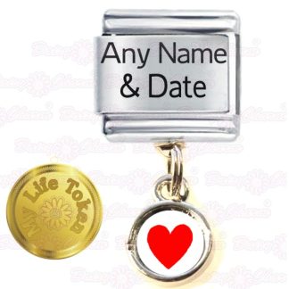 My Life Token - Personalised Love Heart Name & Date Italian Charm