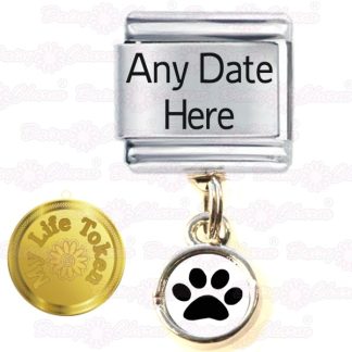 My Life Token - Personalised Pet Paw Name &  Date Italian Charm