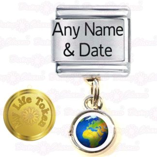 My Life Token - Personalised Travel Name &  Date Italian Charm