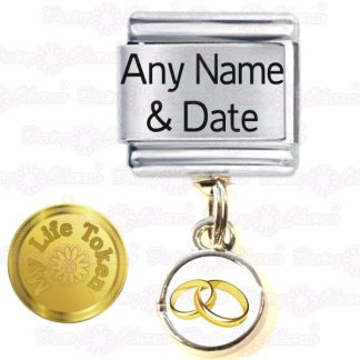 My Life Token - Personalised Wedding Name & Date Italian Charm