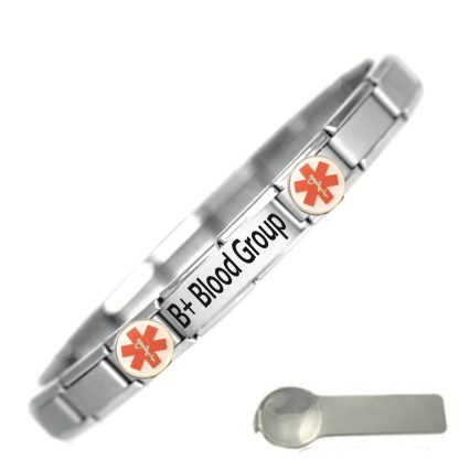 B+ Blood Group Medical Alert Stainless Steel Bracelet