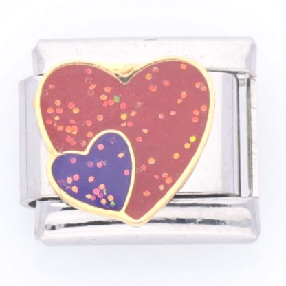 Pink & Purple Hearts Enamel  Italian Charm