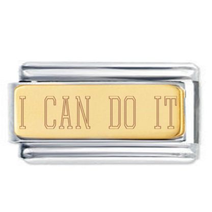 I CAN DO IT 18K Gold Plate Engraved Superlink Inspirational Motivational Bracelet Charm