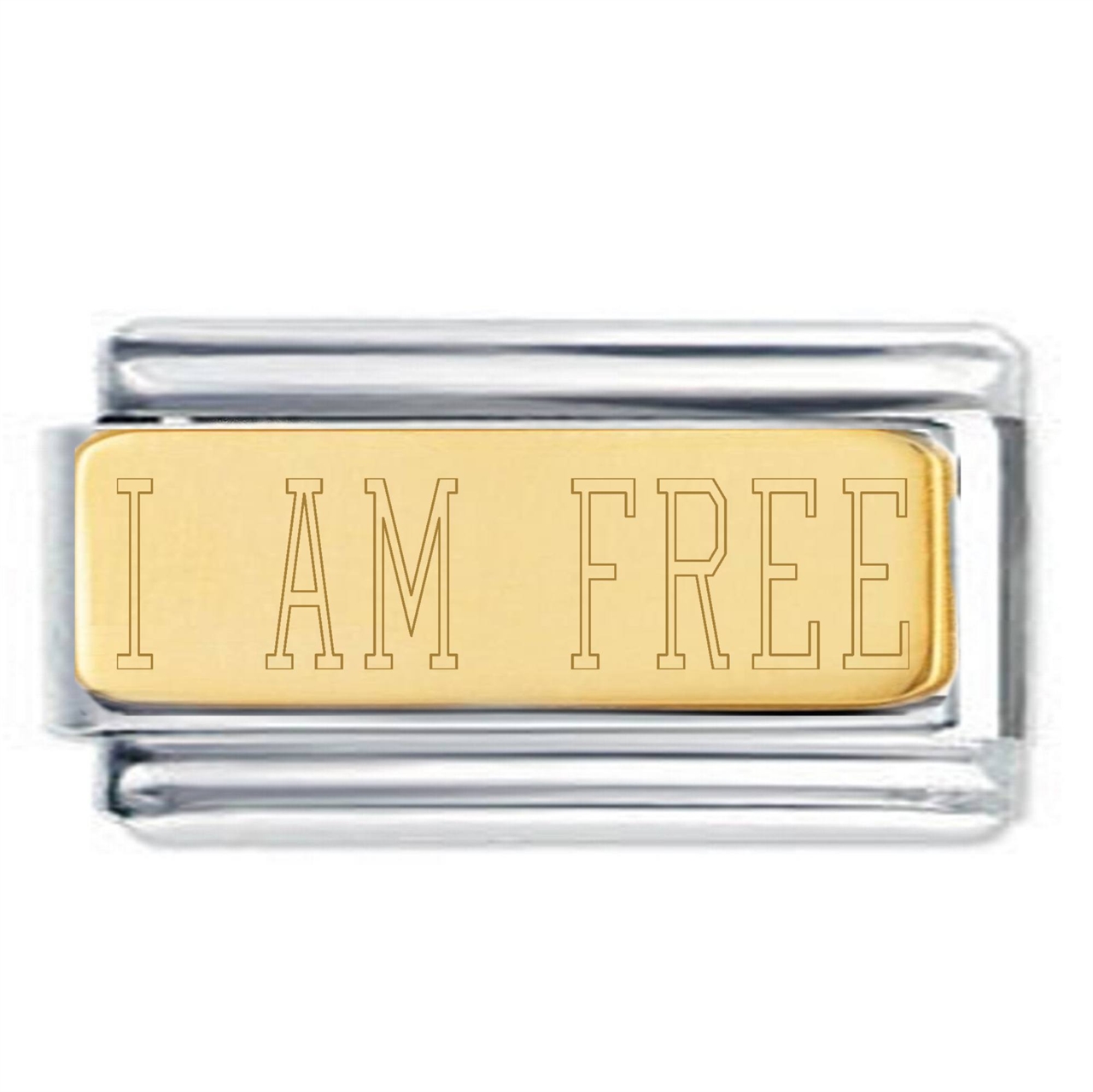 I AM FREE 18K Gold Plate Engraved Superlink Inspirational Motivational Bracelet Charm