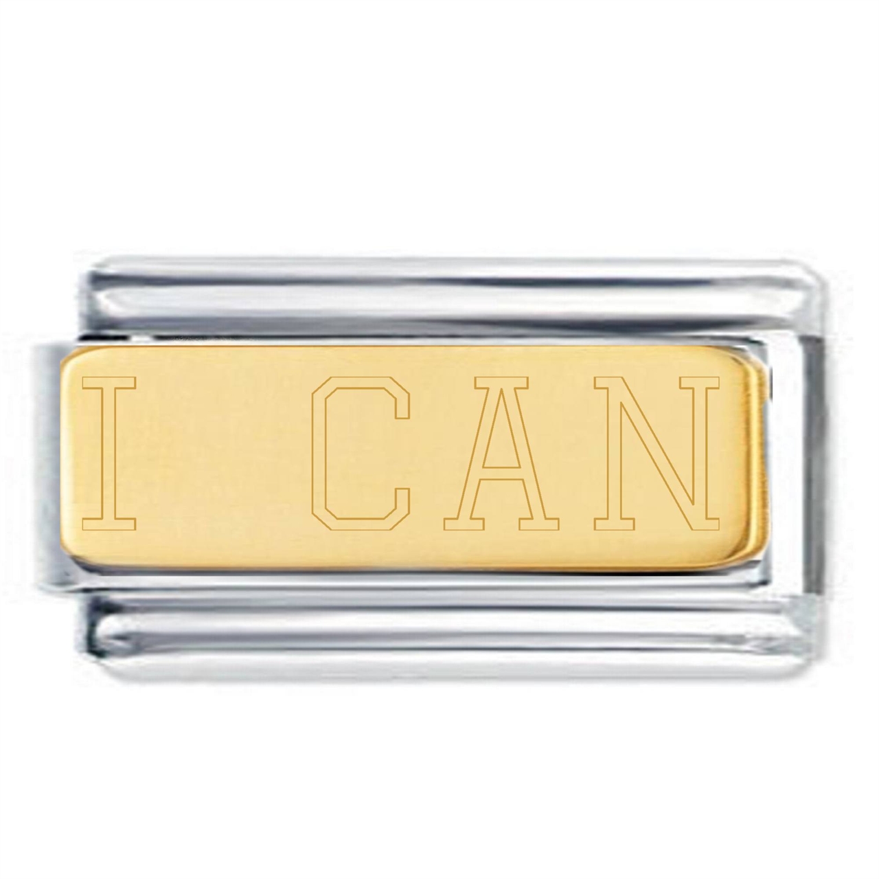 I CAN 18K Gold Plate Engraved Superlink Inspirational Motivational Bracelet Charm