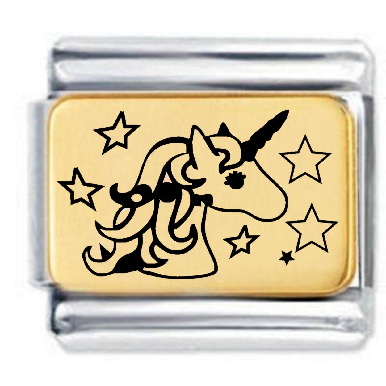 Unicorn with Stars etched Charm available in 18k, Rose Gold or Silver Finish.