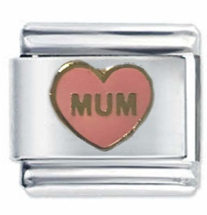 PINK MUM HEART - Daisy Charms Compatible with Italian Modular charm bracelets