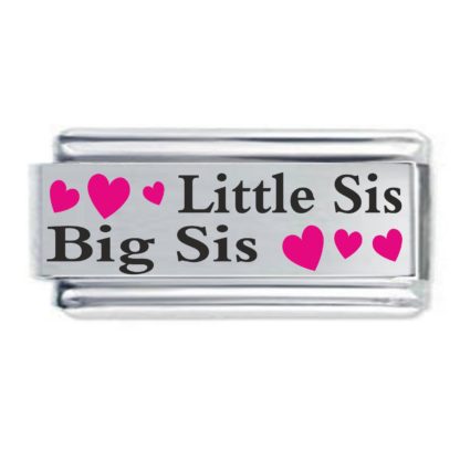 Little Sis Big Sis with Pink Heart Superlink Colorev Italian Charm - Compatable with all 9mm Italian Style Charm Bracelets