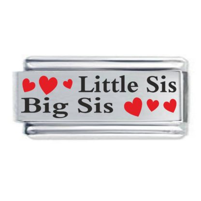 Little Sis Big Sis with Red Heart Superlink Colorev Italian Charm - Compatable with all 9mm Italian Style Charm Bracelets