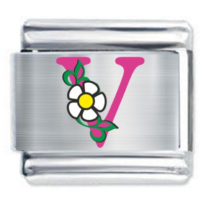 Colorev Daisy Charm - PINK DAISY LETTER V - 9mm Italian Modular charm bracelets