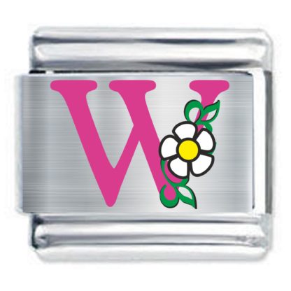 Colorev Daisy Charm - PINK  DAISY LETTER W - 9mm Italian Modular charm bracelets