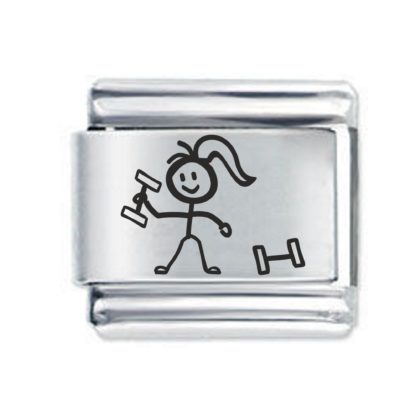 Daisy Charm - Etched Stick Woman with Weights * 9mm Classic Italian charm